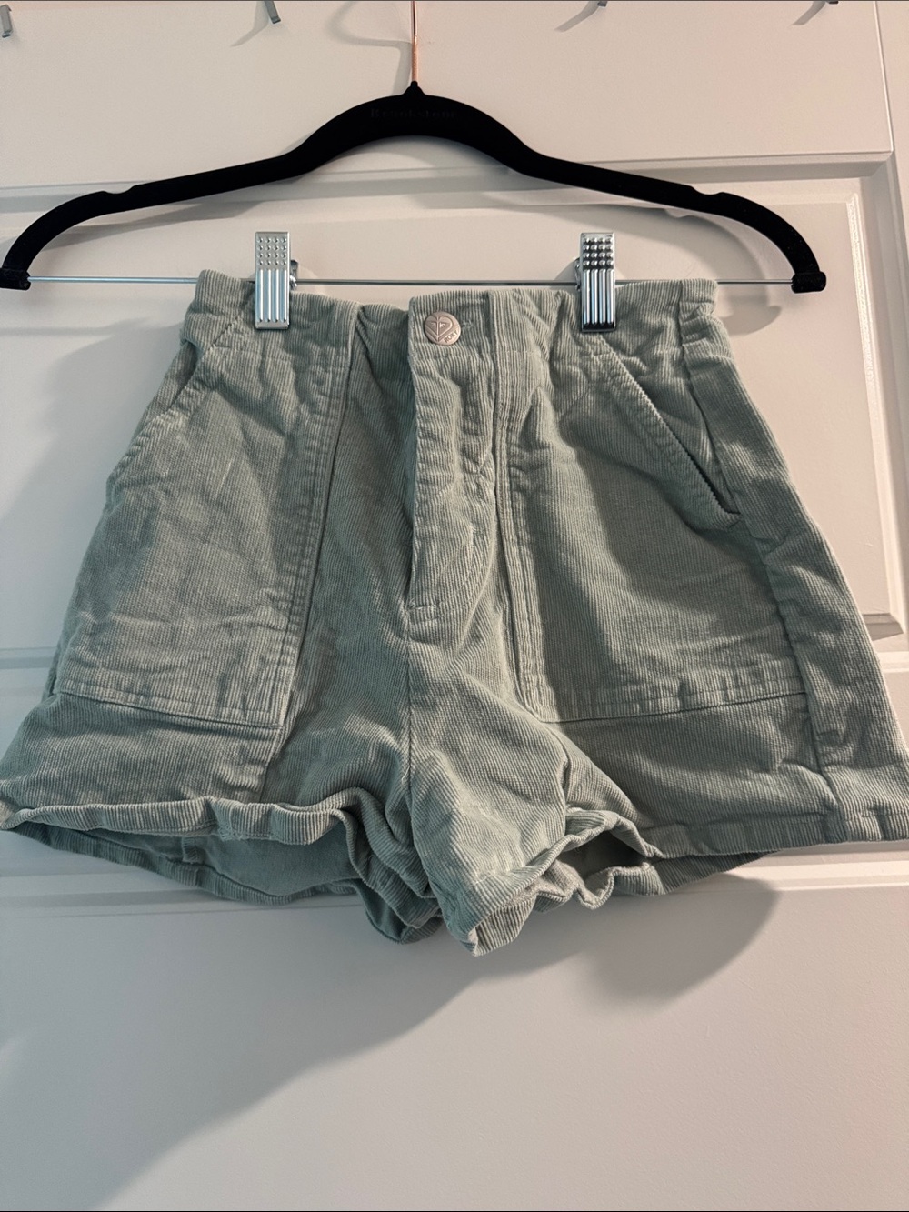 Roxy High-Waist Corduroy Shorts in Light Sage Green